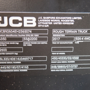 Вилочный погрузчик JCB 926-4 4WD 2017 г. 4360,4 м/ч. № 5148